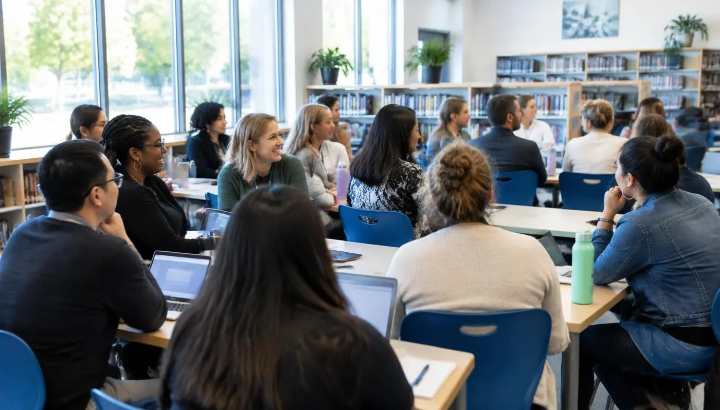 Illustrative scene of educators collaborating in a professional-development workshop
